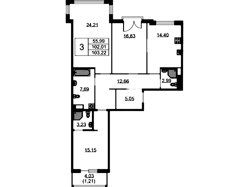 3-комнатная квартира 103.22 м², 5/9 эт., ЖК «Бакунина 33»